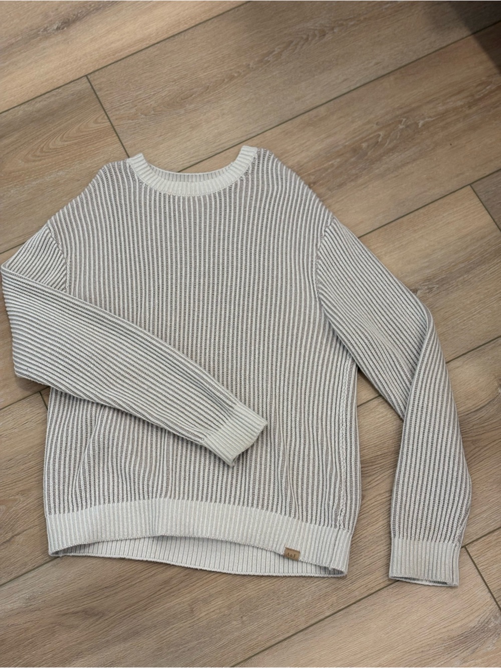 Kids Crewneck Ribbed Sweater in Beige and White